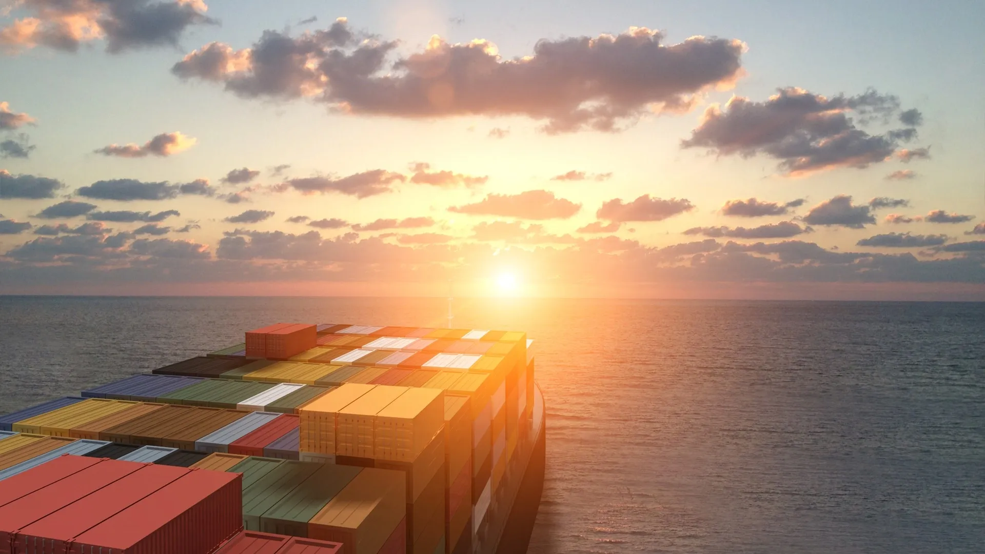 Container Ship At Sunset